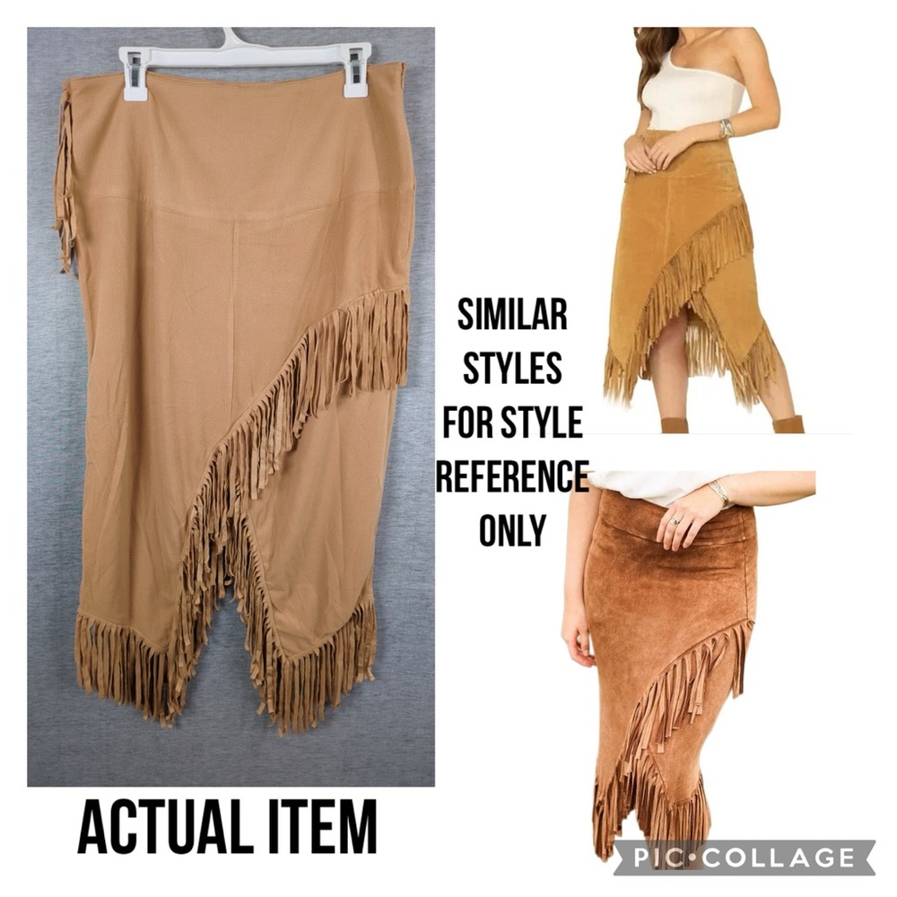 3x 👯‍♀️Host Pick⚡️Brown Fringe Asymmetrical Faux Wrap Skirt